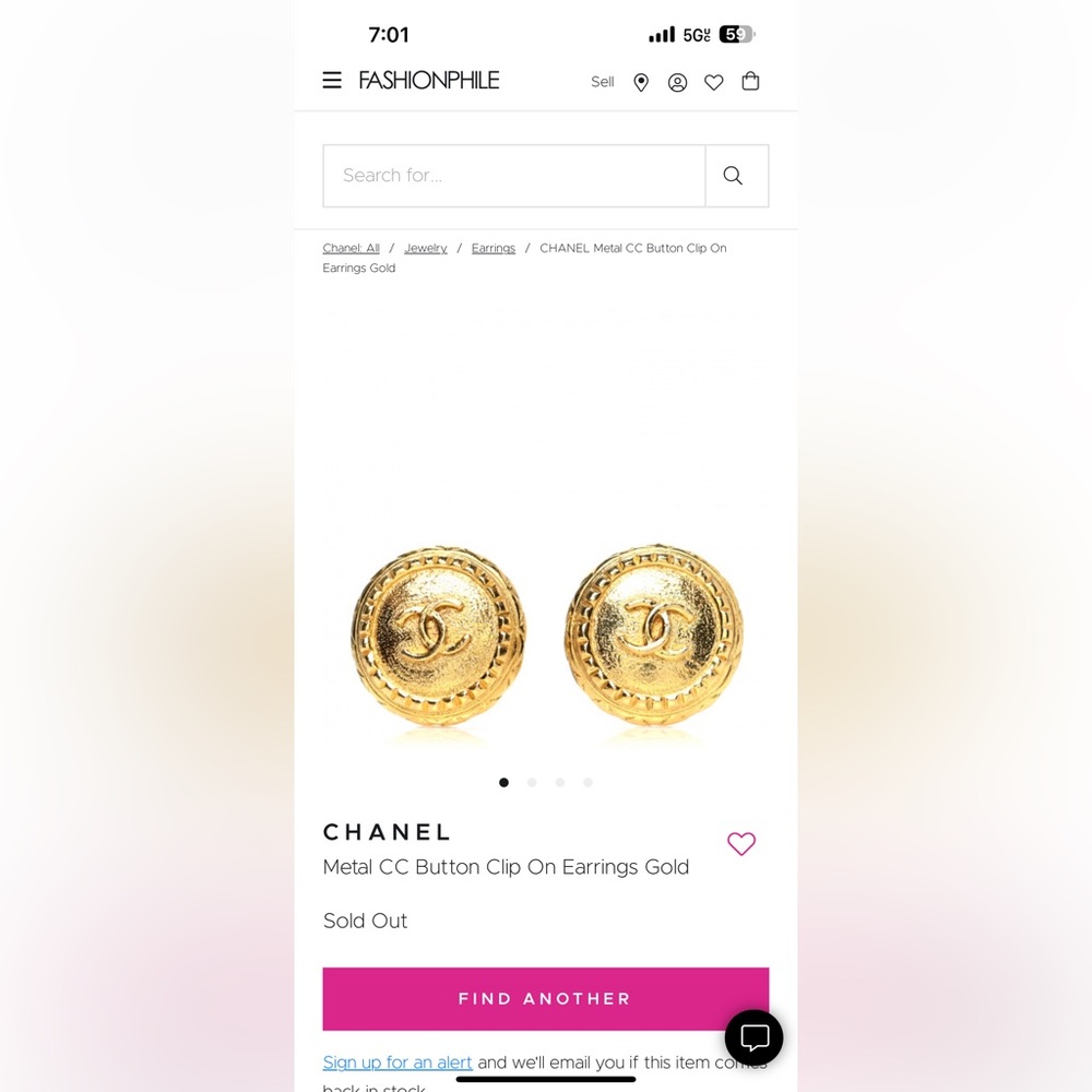 CHANEL Earrings AUTH Coco‎ Logo Mark CC Clip on Gold One Vintage Rare - Picture 8 of 11